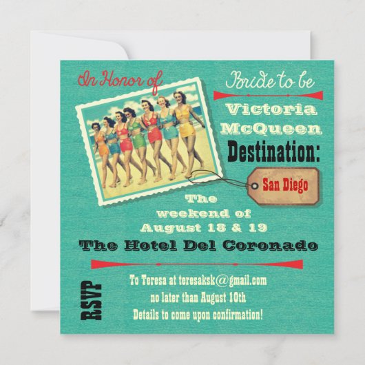 Invitations de la Bachelorette Getaway Party (Dos)