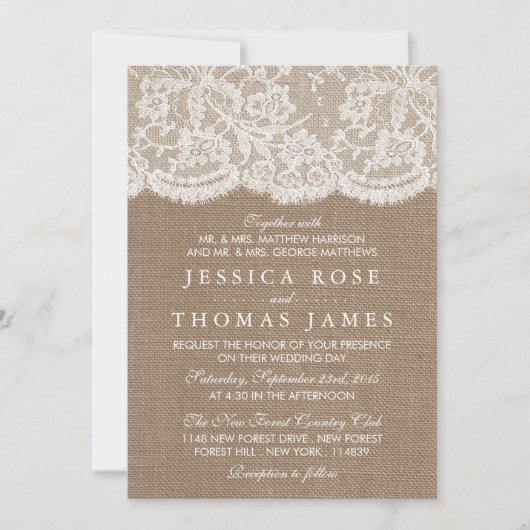 Invitations de la collection de Mariages Burlap &  (Devant)