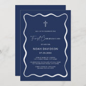 Invitations de la communion bleu vague de la Marin (Devant / Derrière)