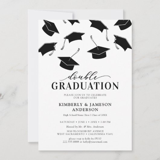 Invitations de la Double Graduation Simple (Devant)