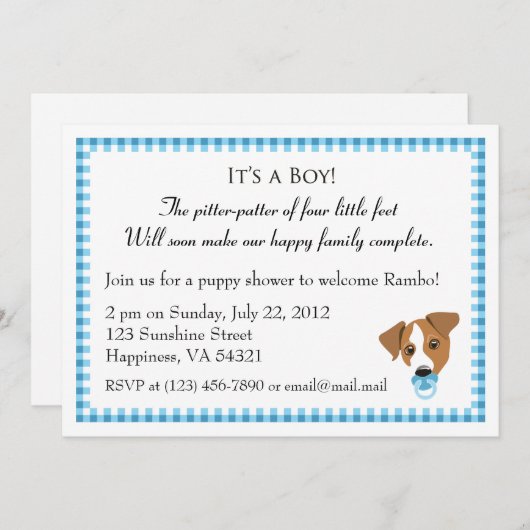 Invitations de la douche avec chiot (Devant / Derrière)