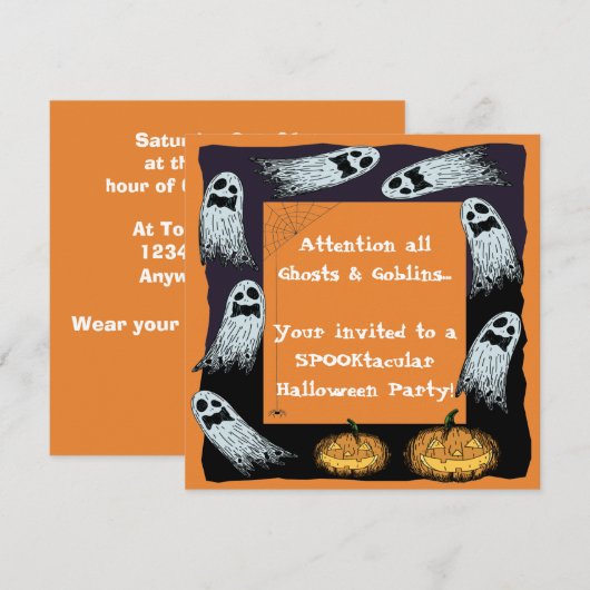 Invitations de la fête Citrouille d'Halloween Ghos (Devant / Derrière)