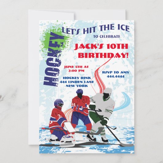Invitations de la fête d'anniversaire de hockey (Devant)