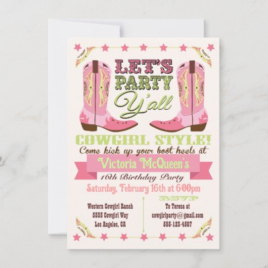 Invitations de la fête d'anniversaire de l'Ouest (Devant)