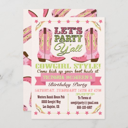 Invitations de la fête d'anniversaire de l'Ouest (Devant / Derrière)