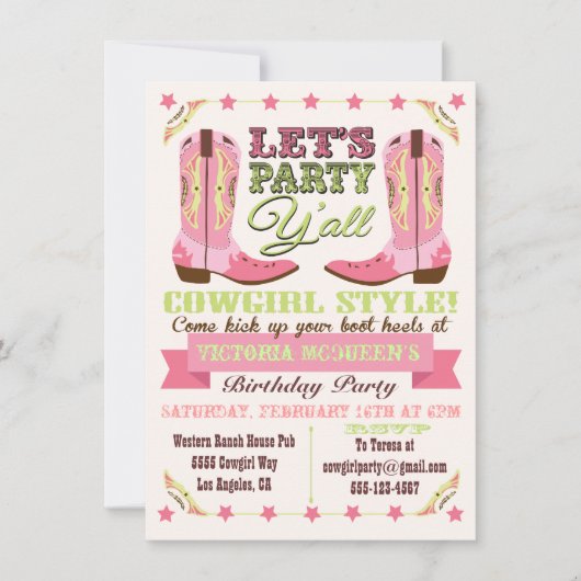 Invitations de la fête d'anniversaire de l'Ouest (Devant)