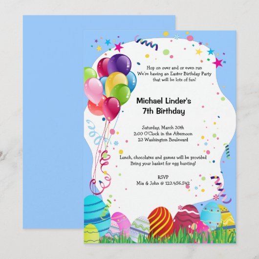 Invitations de la fête d'anniversaire du dimanche  (Devant / Derrière)