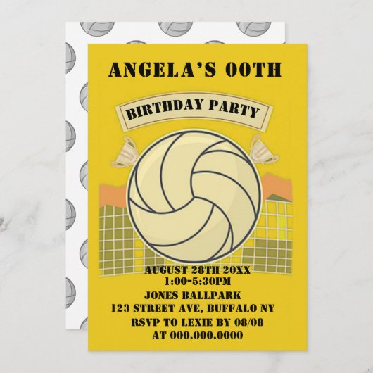 Invitations de la fête d'anniversaire du volley-ba (Devant / Derrière)