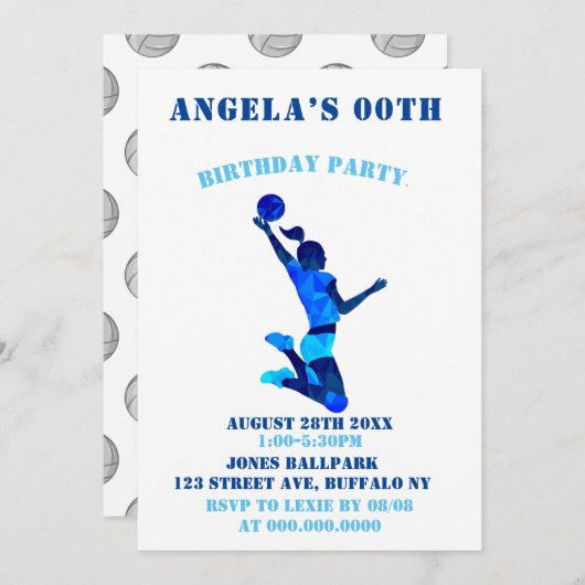 Invitations de la fête d'anniversaire du volley-ba (Devant / Derrière)