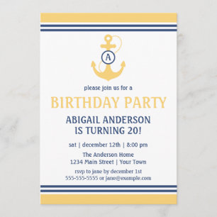 Invitations de la fête d'anniversaire jaune nautiq