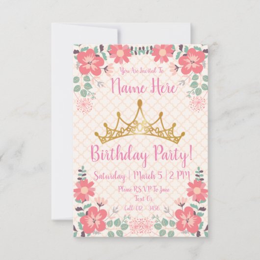 Invitations de la fête d'anniversaire Princess (Devant)