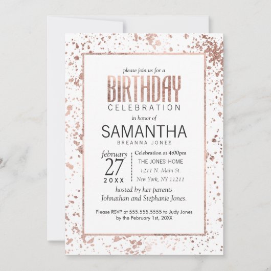 Invitations de la fête d'anniversaire rose (Devant)