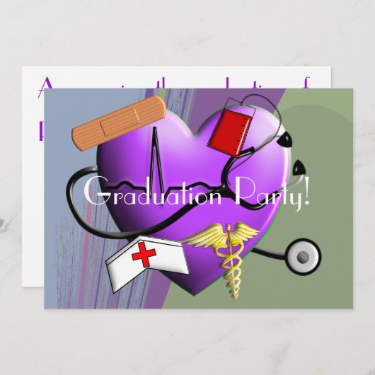 Invitations de la fête de diplôme d'infirmière (Devant / Derrière)
