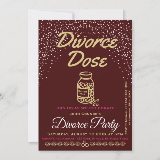 Invitations de la fête de divorce : Dose de divorc (Devant)
