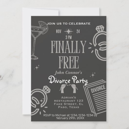 Invitations de la fête de divorce : Enfin libre, f (Devant)