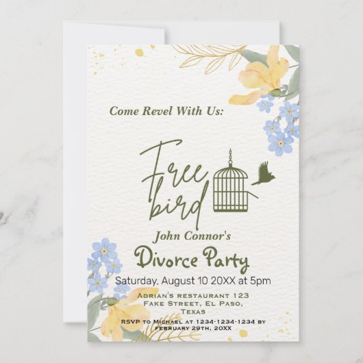 Invitations de la fête de divorce : Oiseau libre, (Devant)