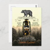 Invitations de la fête de feu de camp d'ours rusti (Devant / Derrière)