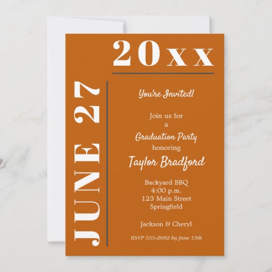 Invitations de la fête de graduation blanche orang (Devant)