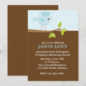 Invitations de la fête de graduation d'oiseaux ble (Devant / Derrière)