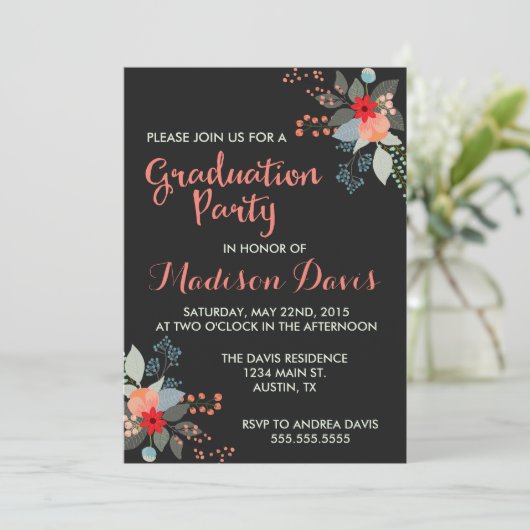 Invitations de la fête de graduation florale moder (Debout devant)