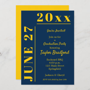 Invitations de la fête de graduation jaune et bleu