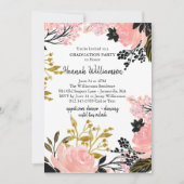 Invitations de la fête de graduation rose, or et n (Devant)