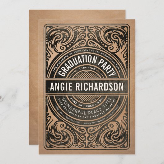 Invitations de la fête de graduation Rustic Kraft (Devant / Derrière)