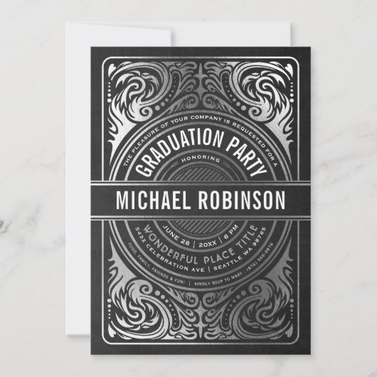 Invitations de la fête de graduation Silver Foil (Devant)