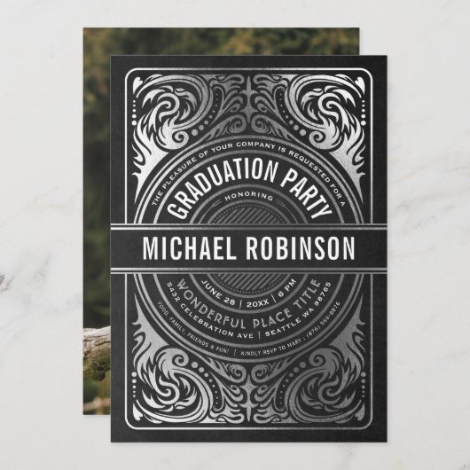 Invitations de la fête de graduation Silver Foil (Devant / Derrière)