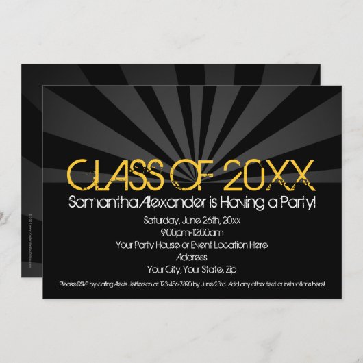 Invitations de la fête de graduation Yellow Spotli (Devant / Derrière)