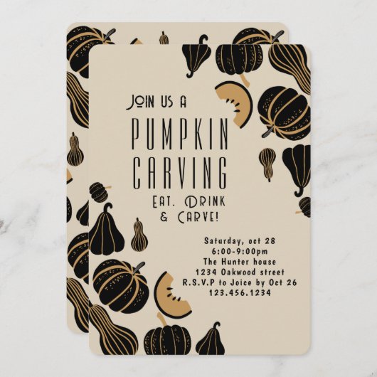 Invitations de la fête de la citrouille d'Hallowee (Devant / Derrière)