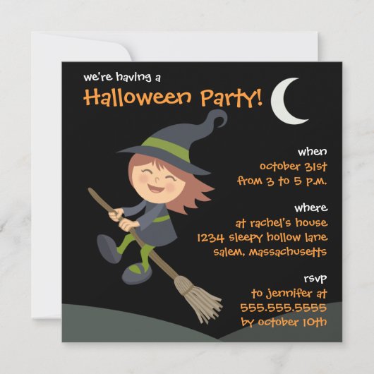 Invitations de la fête de la petite sorcière (Devant)