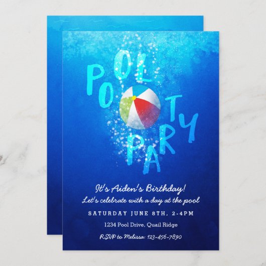 Invitations de la fête de la piscine d'été (Devant / Derrière)