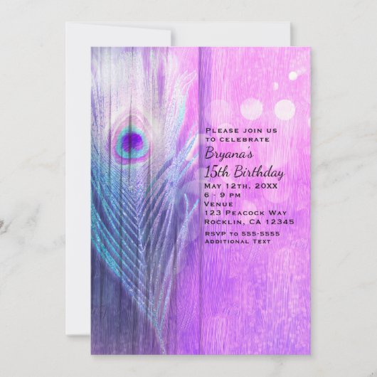 Invitations de la fête de la plume rose et bleue d (Devant)