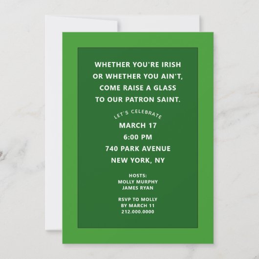Invitations de la fête de la Saint Patrick (Devant)