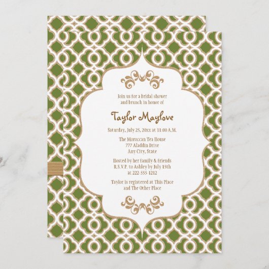 Invitations de la Fête de l'mariée marocaine Olive (Devant / Derrière)