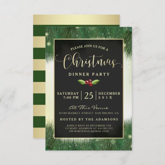 Invitations de la fête de Noël Green & Gold (Devant / Derrière)
