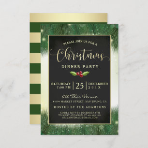 Invitations de la fête de Noël Green & Gold