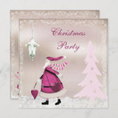 Invitations de la fête de Noël Whimsical Pink Retr (Devant / Derrière)