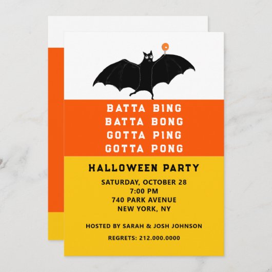 Invitations de la fête de Ping-Pong Halloween (Devant / Derrière)