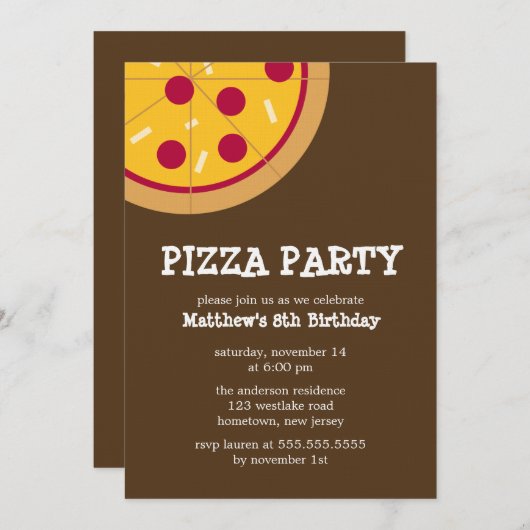 Invitations de la fête de Pizza (Devant / Derrière)