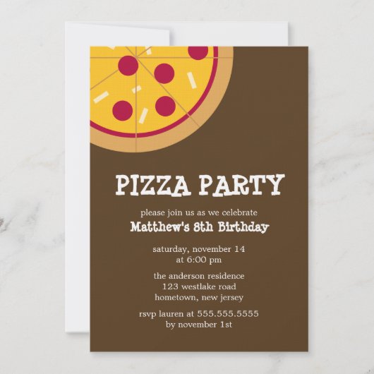 Invitations de la fête de Pizza (Devant)