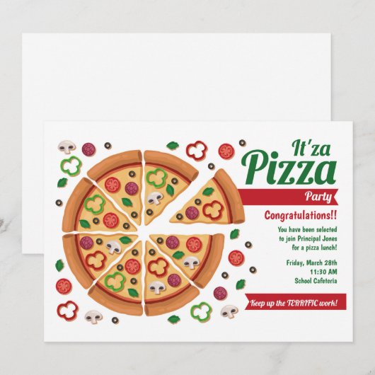 Invitations de la fête de Pizza (Devant / Derrière)