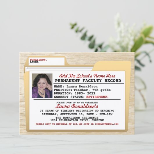 Invitations de la fête de retraite de l'enseignant (Debout devant)