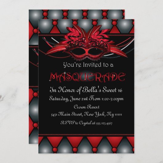 Invitations de la fête de Ruby Masquerade (Devant / Derrière)