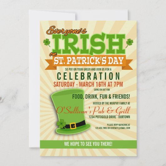 Invitations de la fête de St. Patricks Day (Devant)