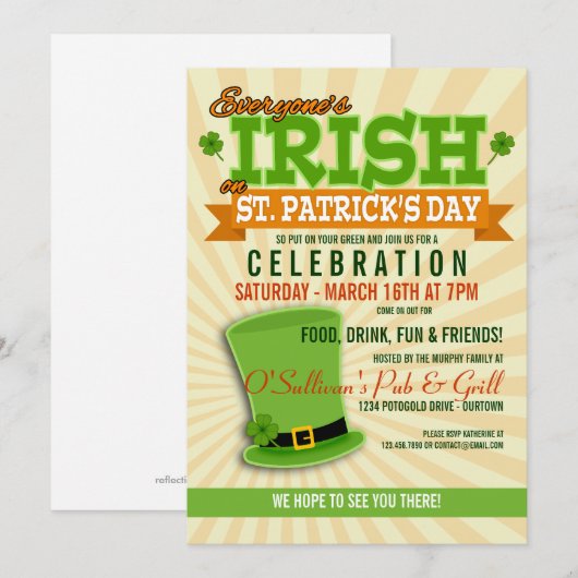Invitations de la fête de St. Patricks Day (Devant / Derrière)