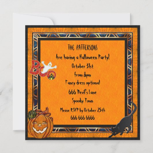Invitations de la Fête des bijoux d'Halloween Cat  (Dos)