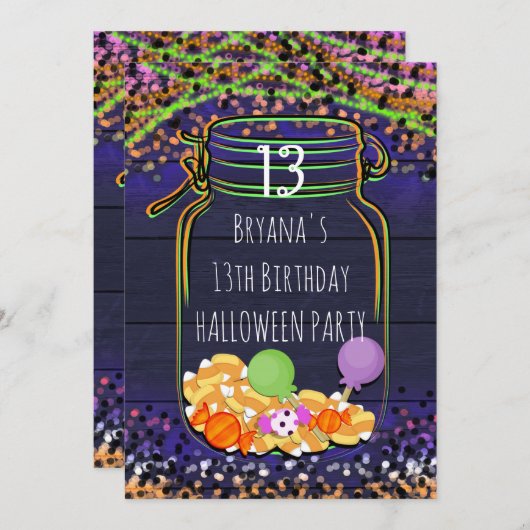 Invitations de la fête d'Halloween Candy Mason Jar (Devant / Derrière)