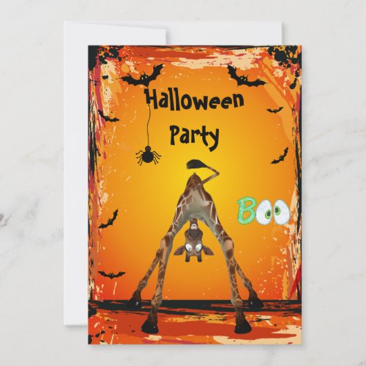 Invitations de la fête d'Halloween de la Girafe Fu (Devant)